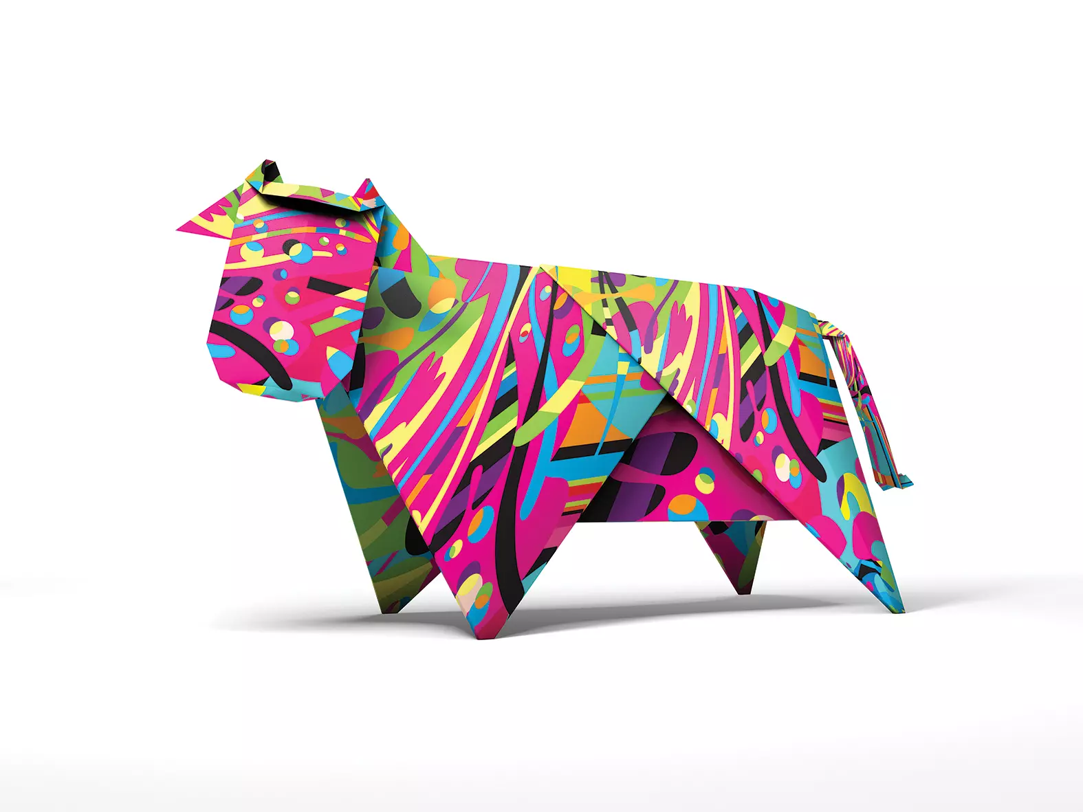 תמונה של פרה העשויה מקיפולי ניר- אוריגמי