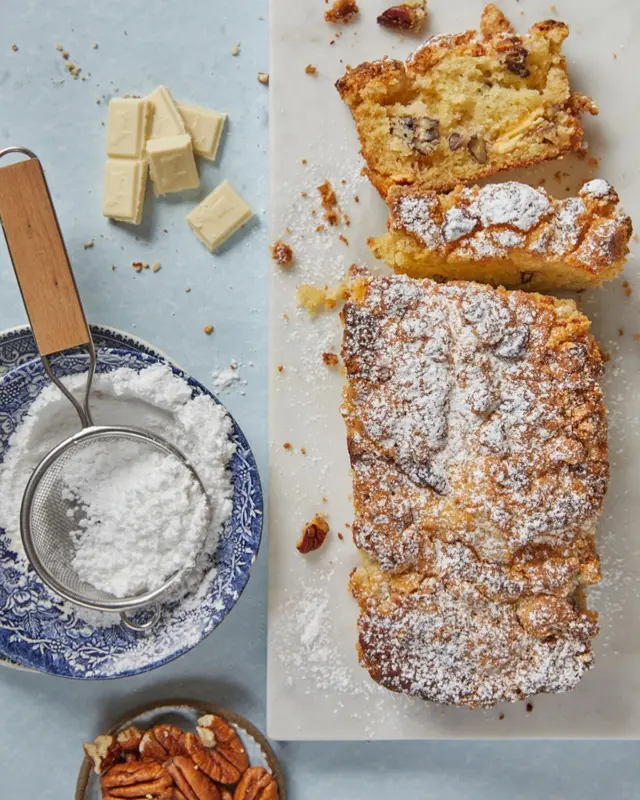 נשארו לכם קוביות שוקולד בודדות? קבלו את ה-מתכון שיהפוך אותן לעוגה נפלאה. בחושה וניל שתקבל בשמחה את כל קוביות השוקולד ששמרתם💕
איך מכינים?
מצרכים:
200 גרם חמאה רכה
250 גרם (1 ו-1/4 כוסות) סוכר 
2 שקיות (20 גרם) סוכר וניל 
4 ביצים
350 גרם (2 ו-1/2 כוסות) קמח 
1 כפית אבקת אפייה
1 כפית סודה לשתייה
2 גביעים (400 מ”ל) שמנת חמוצה 15% 
150 גרם שוקולד פרה לבן 
100 גרם פקאן טבעי
1 כף קינמון (לא חובה)

לשטרוייזל:
100 גרם חמאה רכה
100 גרם (1/2 כוס) סוכר
100 גרם (3/4 כוס) קמח

לקישוט:
אבקת סוכר

אופן ההכנה:
- מכינים את השטרוייזל – במעבד מזון או ביד מפוררים את כל מצרכי השטרוייזל ביחד עד לקבלת גושי בצק (שימו לב לא לעבד יותר מידי). מכניסים למקרר לקירור.
- מחממים תנור ל-170 מעלות, טורבו.
- קוצצים גס את השוקולד הלבן והפקאנים.
- מניחים חמאה, סוכר וסוכר וניל בקערת מיקסר עם וו גיטרה ומעבדים עד לקבלת מרקם קרמי. עוצרים את המיקסר ובעזרת לקקן מפרידים את החמאה מדפנות הקערה ומהוו של המיקסר.
- ממשיכים לעבד במהירות נמוכה ותוך כדי מוזגים את הביצים אחת אחרי השנייה ומגבירים מעט את המהירות. כאשר כל הביצים נטמעו בתערובת, מנמיכים את מהירות המיקסר, מוסיפים את השמנת החמוצה ומערבלים מעט עד לקבלת בלילה אחידה.
- מערבבים בקערה נפרדת קמח, אבקת אפיה וסודה לשתייה ומוסיפים את התערובת למיקסר. מעבדים מעט לחצי הטמעה.
עוצרים את המיקסר ומוסיפים שוקולד לבן ופקאן ובעזרת לקקן מקפלים את כל התערובת עד לאיחוד המסה.
- מעבירים לתבנית ומפזרים קינמון ובעזרת כף מציירים שמיניות ליצירת דוגמת שיש.
- מוציאים את השטרוייזל מהמקרר ובעזרת הידיים מפוררים את הבצק לפירורים ומפזרים מעל התערובת.
- אופים כ-35 דקות. לאחר שהעוגה התקררה לחלוטין, מפזרים מעל מעט אבקת סוכר. שומרים בכלי אטום.